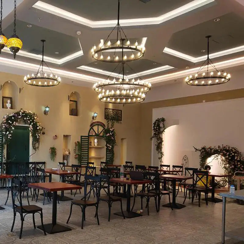 Vintage Iron Double Pendant Chandelier - Industrial LED Lighting for Home and Hospitality