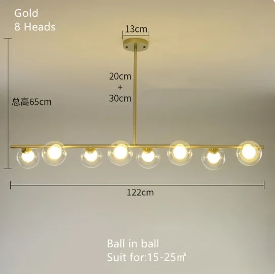 Gold Glass Ball LED Pendant Light for Kitchen Dining Room Lighting