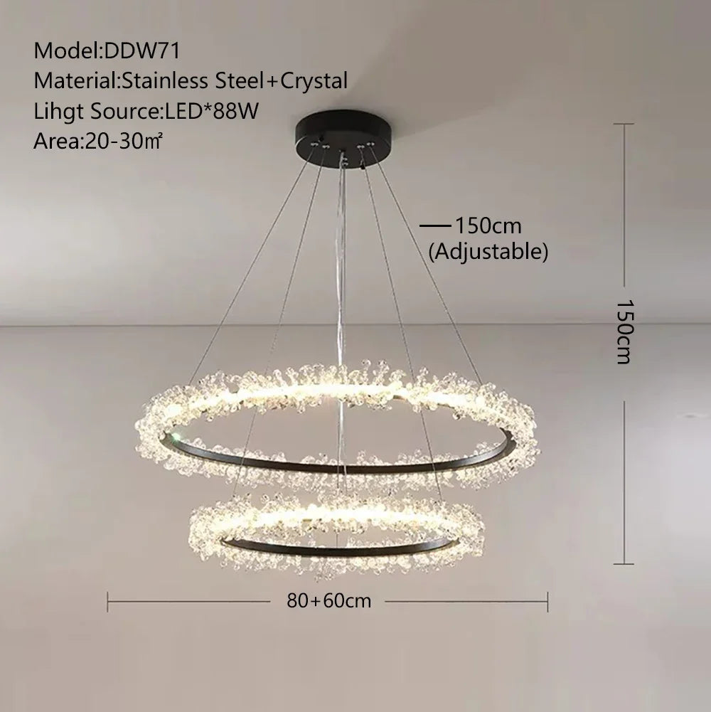 Crystal Pendant Chandelier: Designer LED Lighting for Living Room, Dining Room, Bedroom