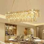 Gold Steel Crystal Pendant Chandelier - Luxury LED Dining Room Hanging Lamp