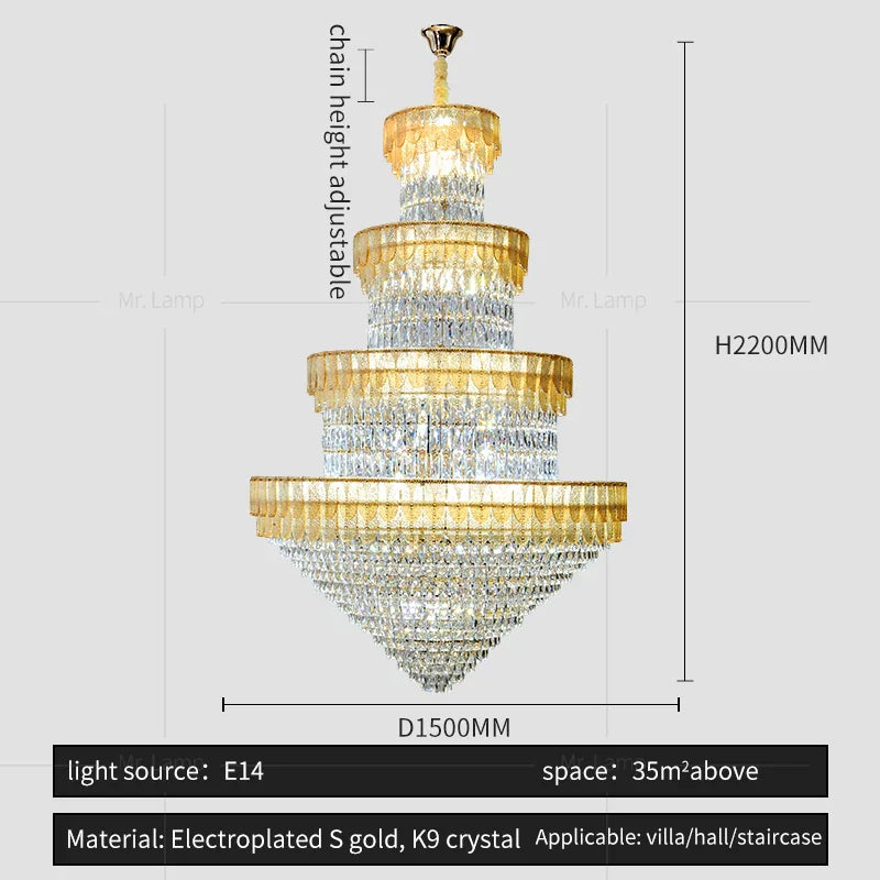 European-Style Duplex Villa Loft Crystal Chandelier - High-End Luxury Lighting Solution