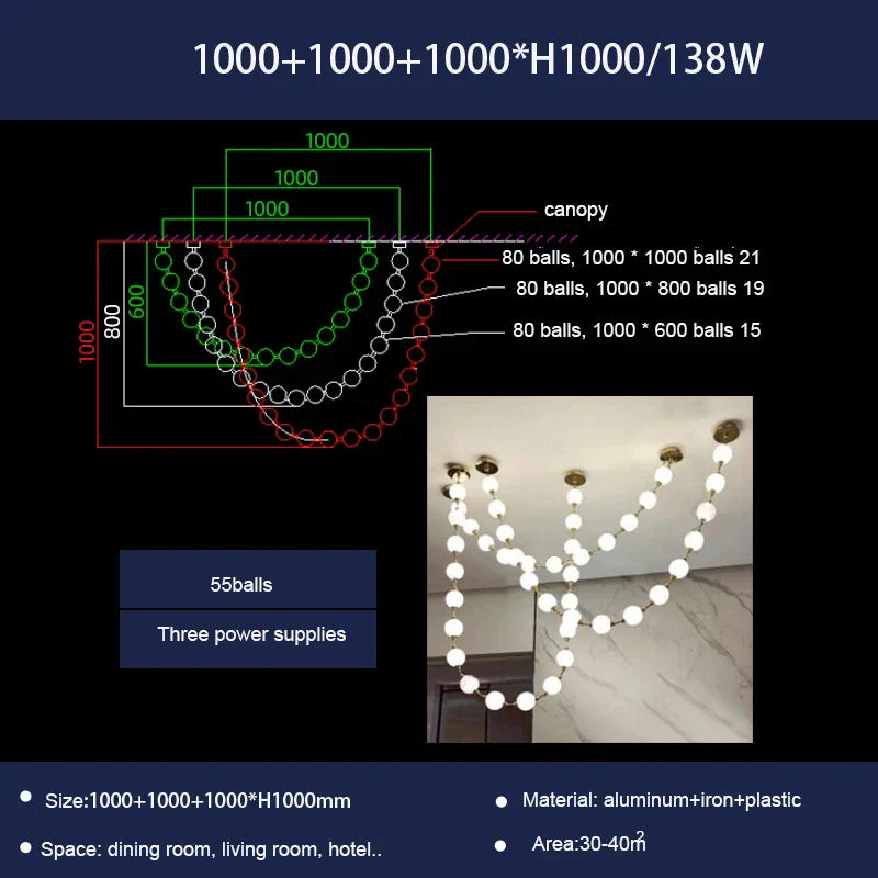 Pear Necklace Chandelier: Luxury Pendant Light Fixture for Living & Dining Rooms