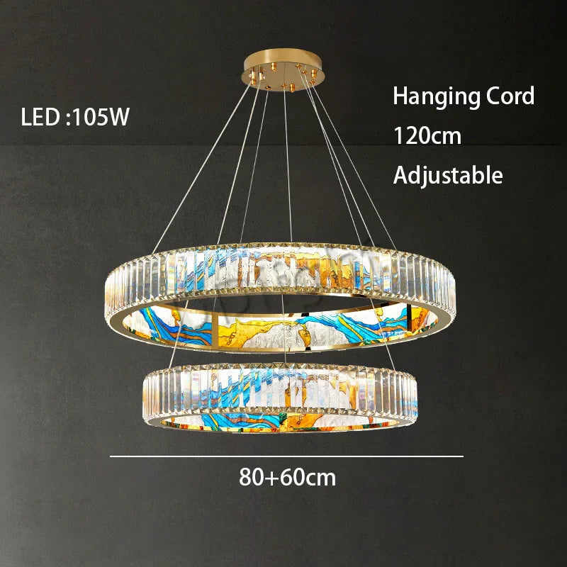 Luxury Crystal Glass Ceiling Light with LED Ring for Modern Villa Decor