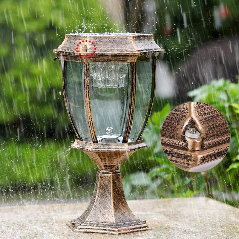 Solar LED Outdoor Villa Column Lamp - Retro Style Pillar Garden Street Light