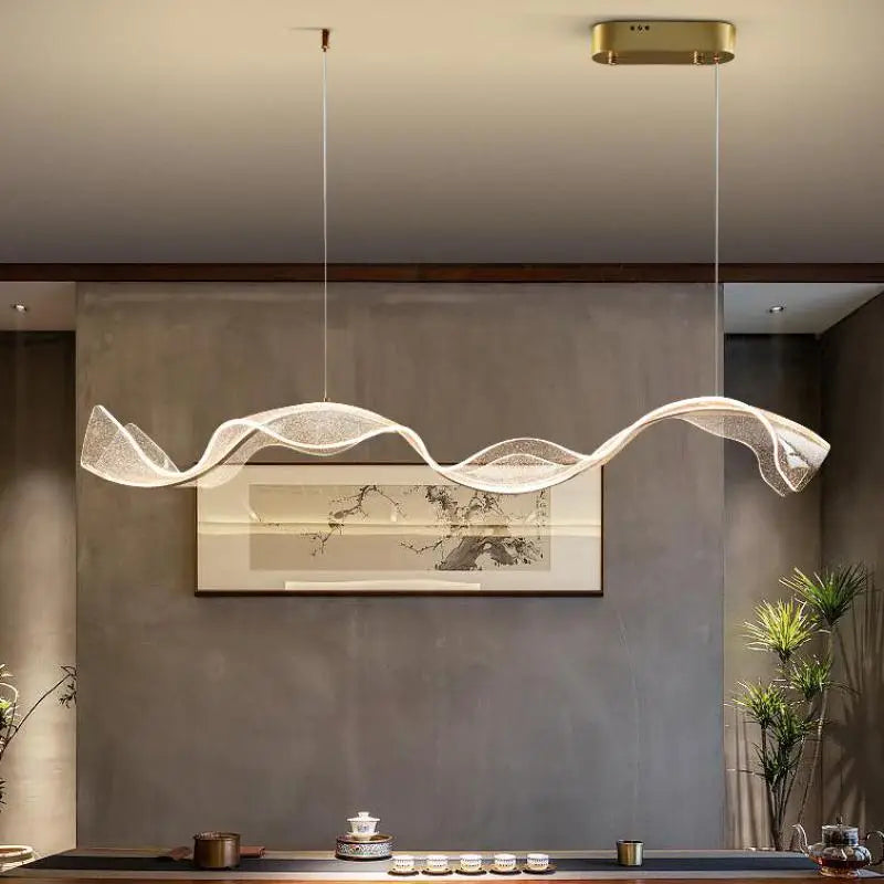 Acrylic Ribbon LED Pendant Chandelier - Designer Dining Room Hanging Lamp