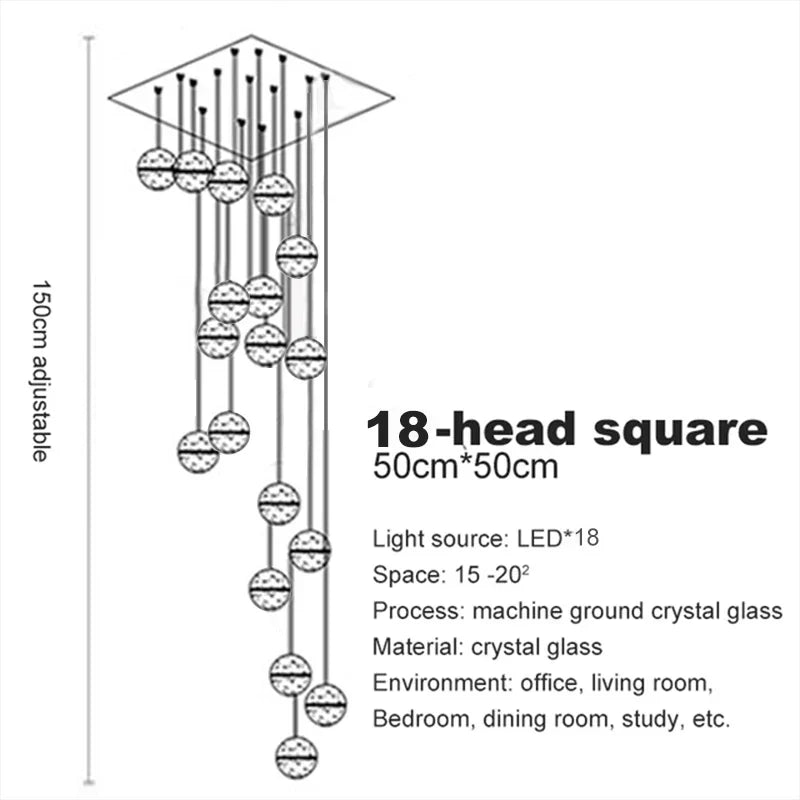 Staircase Crystal Glass Ball Pendant Lights for Restaurant Bar Decor