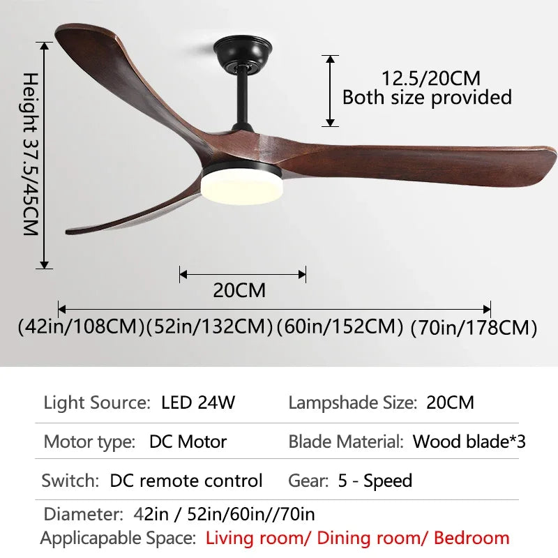 70" Wooden Ceiling Fan with Reversible Motor for Year-Round Comfort