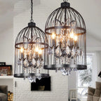 Iron Birdcage Crystal Chandelier: Spherical Pendant Light for Home Decor