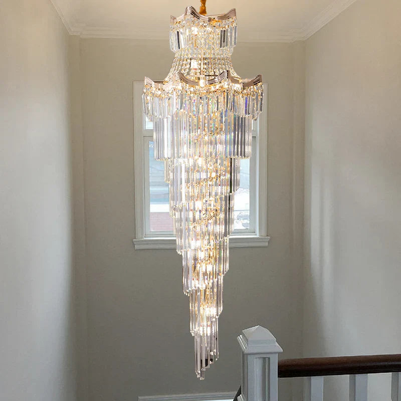 Crystal Duplex Chandelier: Luxury Living & Stair Lamp for Loft Apartment & Villa