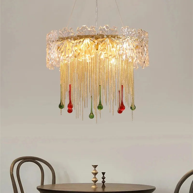 Water Drop Tassel Chandeliers: Luxe Circular LED Lustre Fixture for Home Decor