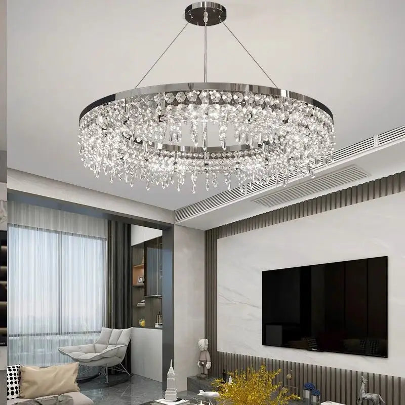 Crystal Circle LED Chandelier for Modern Luxury Living Room Decor