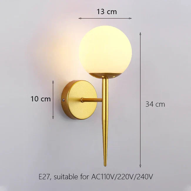 Iron Wall Lamp with Glass Ball, Elegant Sconce Light for Home Stairs and Reading