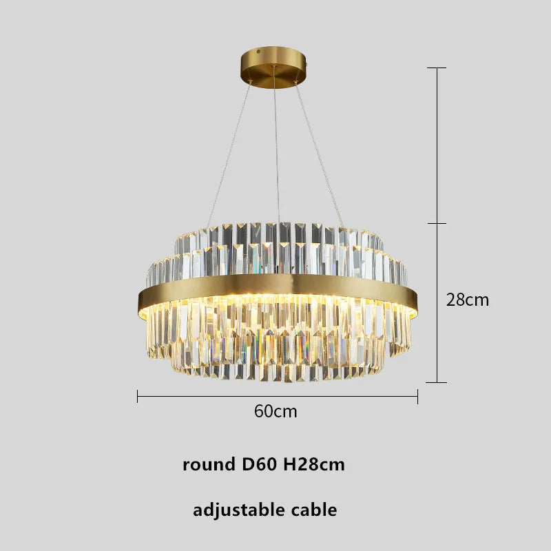 Gold Metal Round Dimmable LED Pendant Light with K9 Crystals