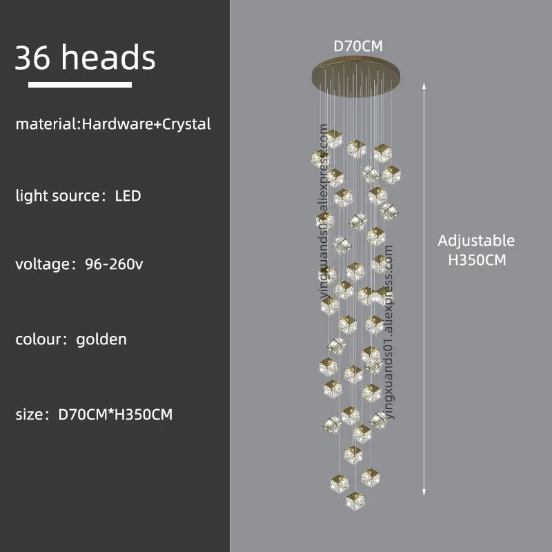 Crystal Modern Chandelier for Living Room Luxury Loft LED Lighting Staircase Chandelier
