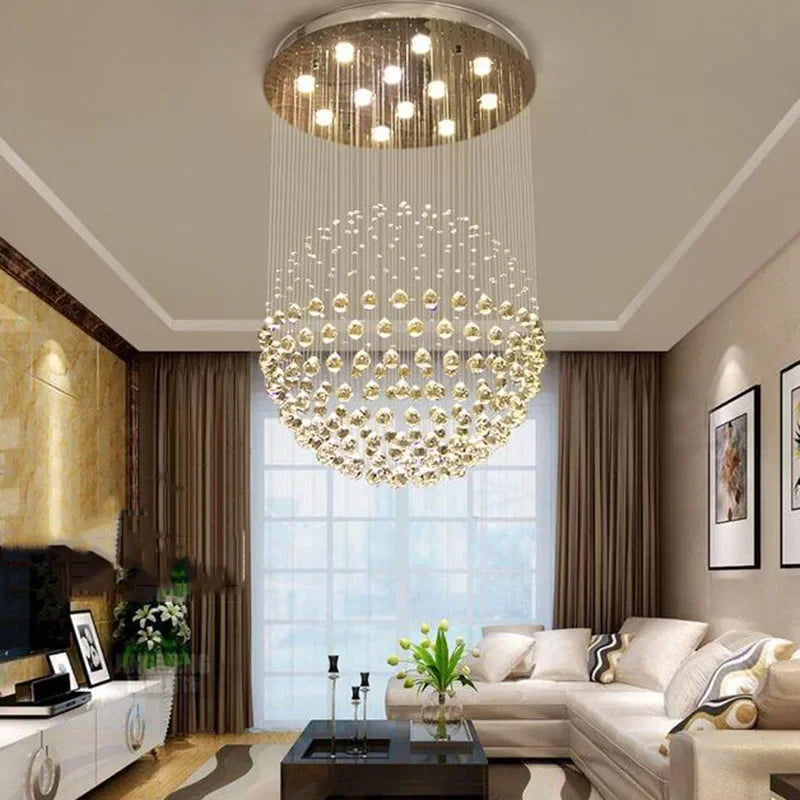 Round Crystal Ceiling Chandelier: Elegant Ball Design LED Light Fixture for Home Decor