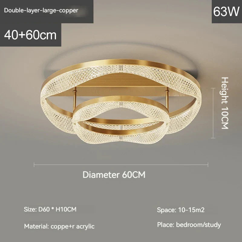 Nordic Brass LED Ceiling Chandelier Light for Living Room, Bedroom, Foyer
