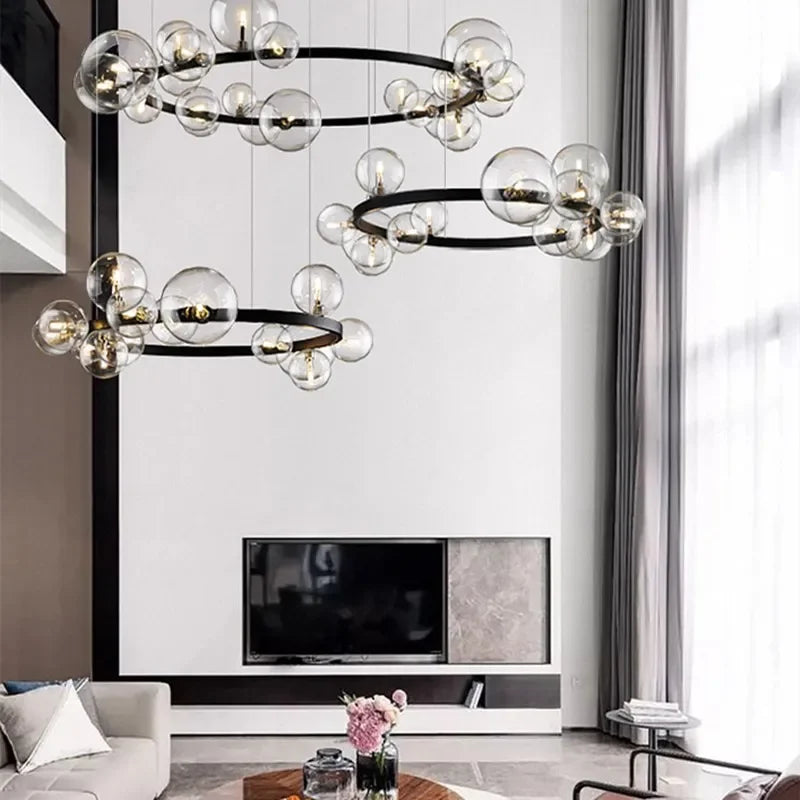 Glass Bubble LED Ceiling Chandelier for Home, Modern Ring Hanging Light Fixtures
