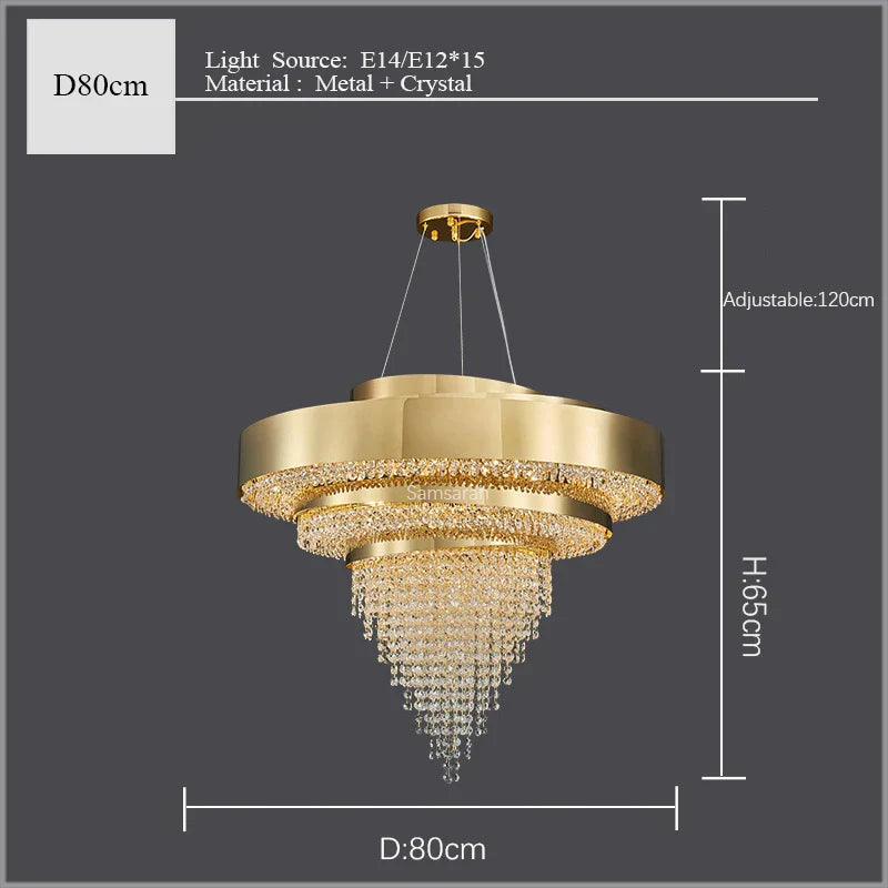Golden Crystal Chandelier for Luxury Living & Dining Rooms