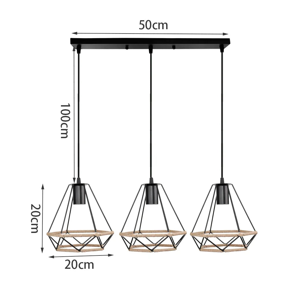 Vintage Hemp Rope Pendant Light Industrial Chandelier Loft Decor Lampshade