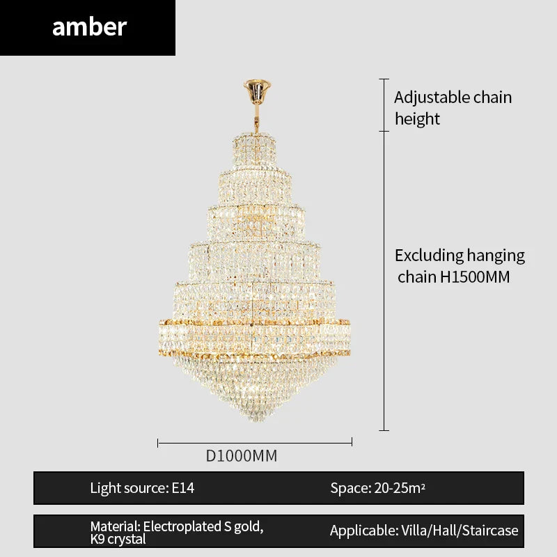 Rotating Crystal Chandelier for Duplex Villa Luxury Décor