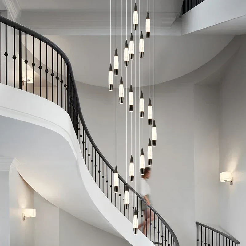 Modern Duplex High-rise LED Chandelier in Black Gold