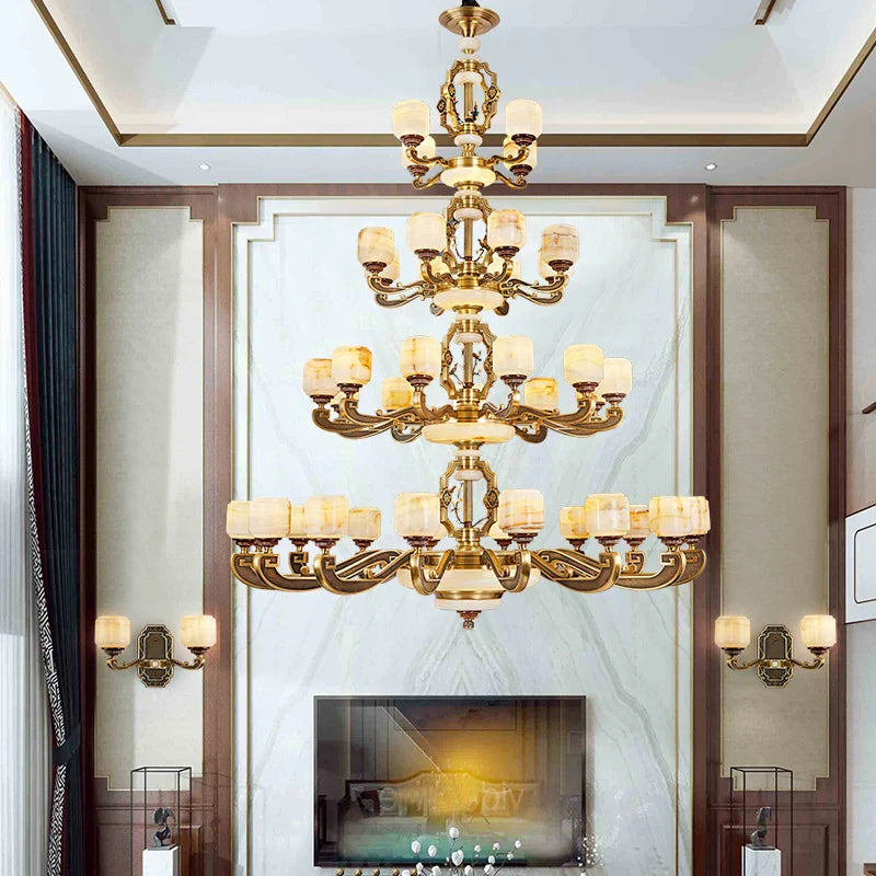 Jade Zinc Alloy Chandelier for Living Room, Restaurant, Hall - Elegant Chinese Design