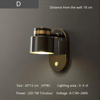 Nordic Brass Wall Lamp with Switch, Modern Minimalist Indoor LED Wall Light