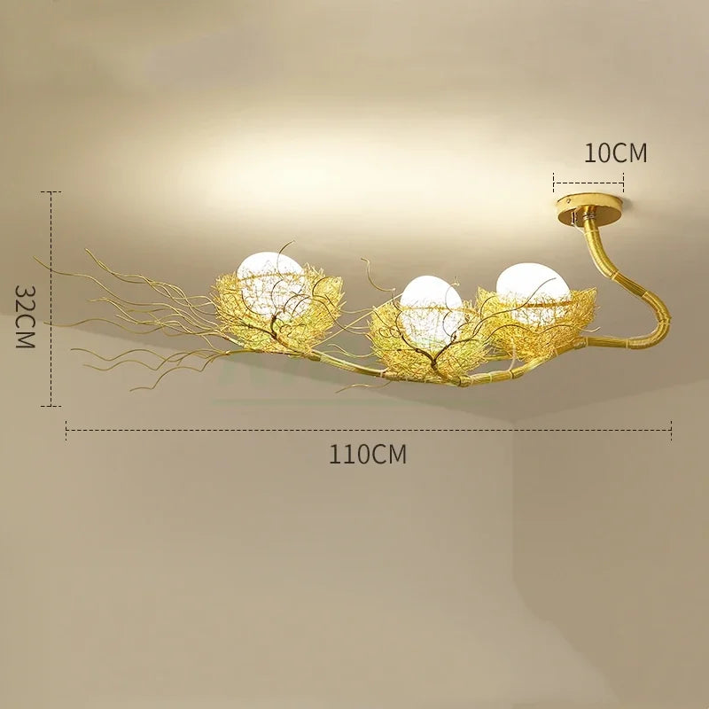 Bird's Nest Glass LED Ceiling Lamp for Modern Nordic Living Room Decor