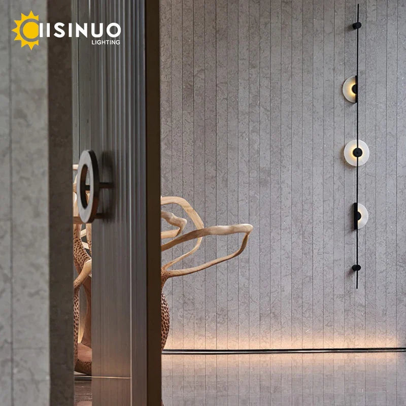 LED Marble Wall Lights - Black Metal Sconces for Living Room, Stairs & Aisle