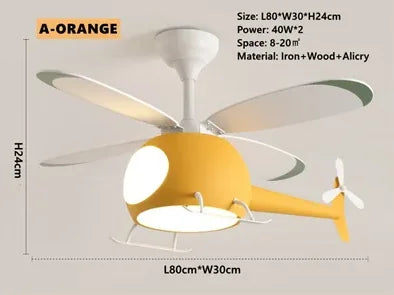 Helicopter Ceiling Fan Chandeliers: Nordic Creative Kids Room Decor Lamp