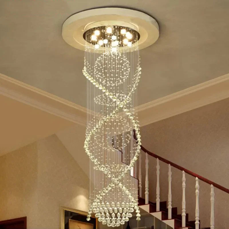 Double Spiral Crystal Chandelier Superdense K9 Crystal Hotel Villa Ladder Chandelier