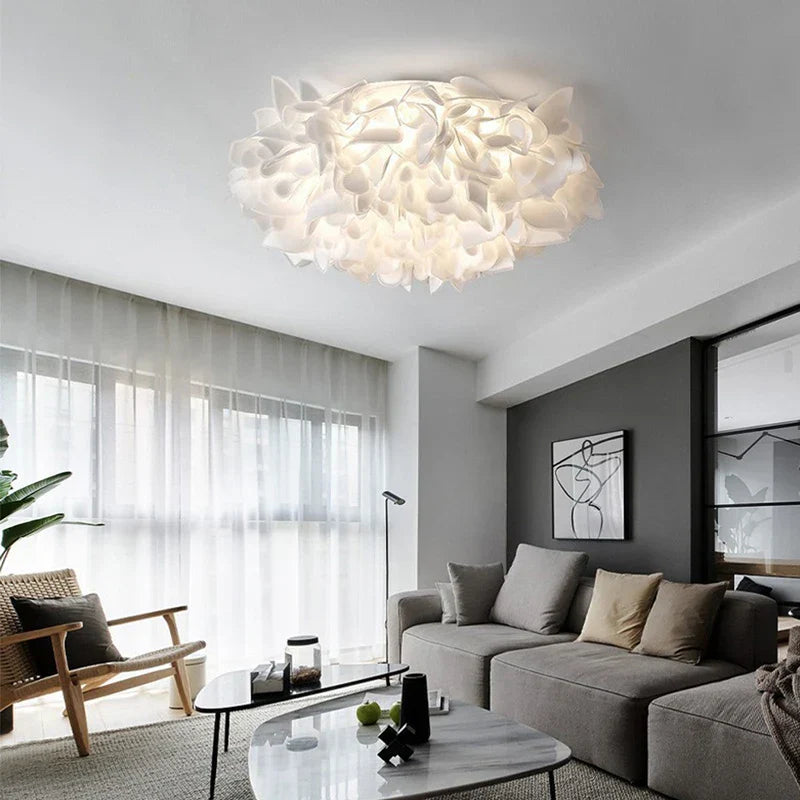 LED Petal Ceiling Chandelier for Living Room, Dimmable Round Bedroom Lamp