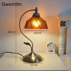 Mediterranean Tiffany Stained Glass Table Lamp LED Living Room Bedroom Vintage Fixtures