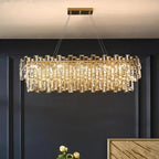 Gold Steel Crystal Pendant Chandelier - Luxury LED Dining Room Hanging Lamp