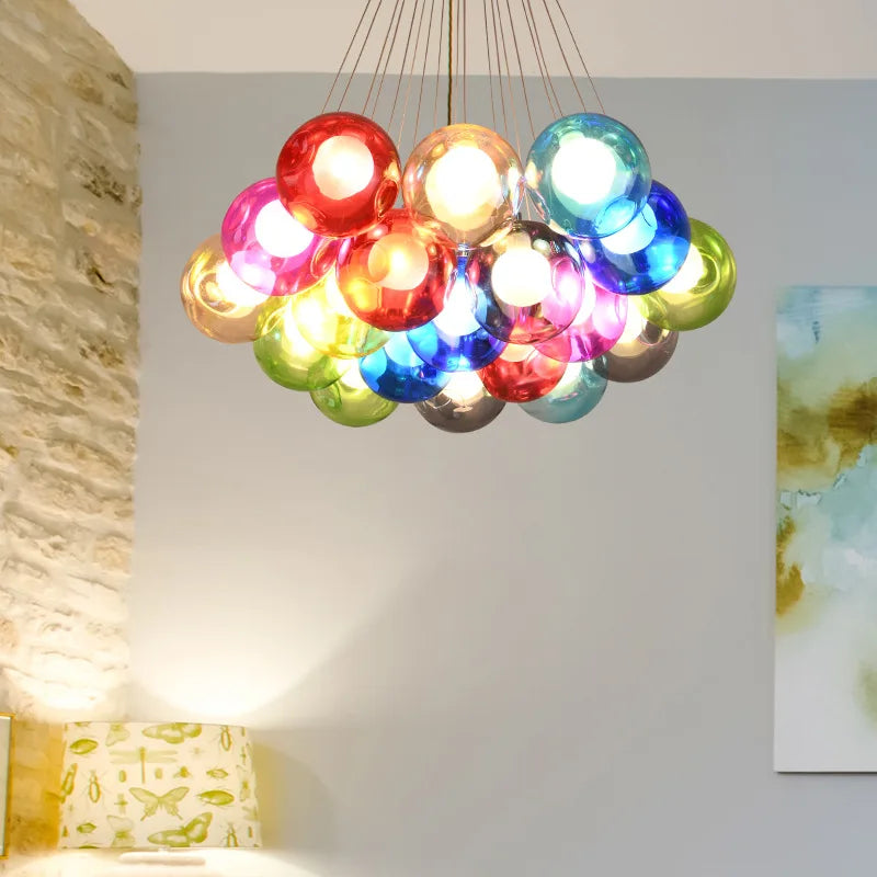 Colorful Glass Ball Bubble Chandelier LED Pendant for Home Dining Room Decor