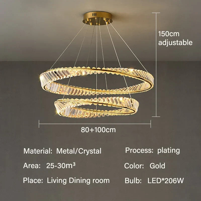 Gold LED Crystal Pendant Chandelier for Luxury Living Dining Room LightingDécor
