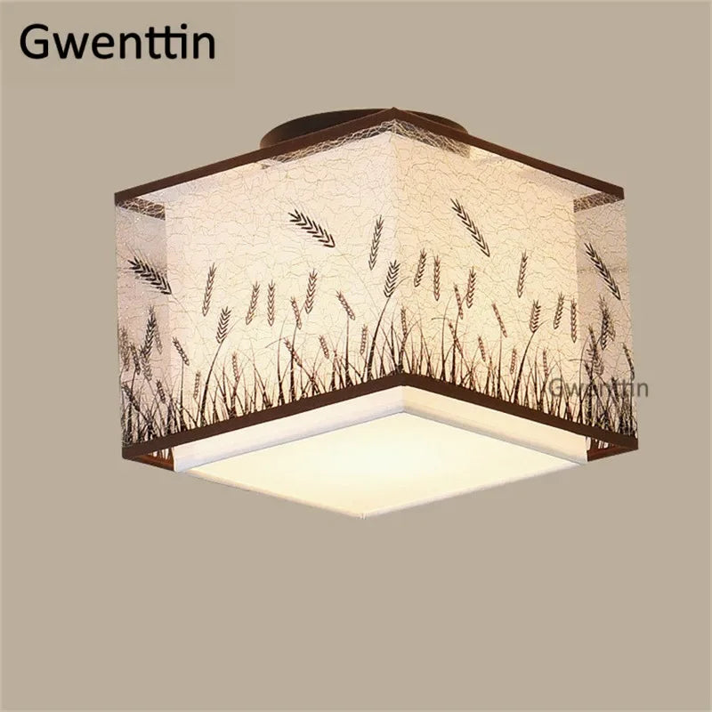 Vintage Linen Fabric Ceiling Light: Chinese Style LED Lamp for Home Decor