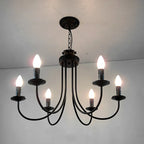 Black Curved Arm LED Chandelier: Classic Wrought Iron Candle Lighting Fixture