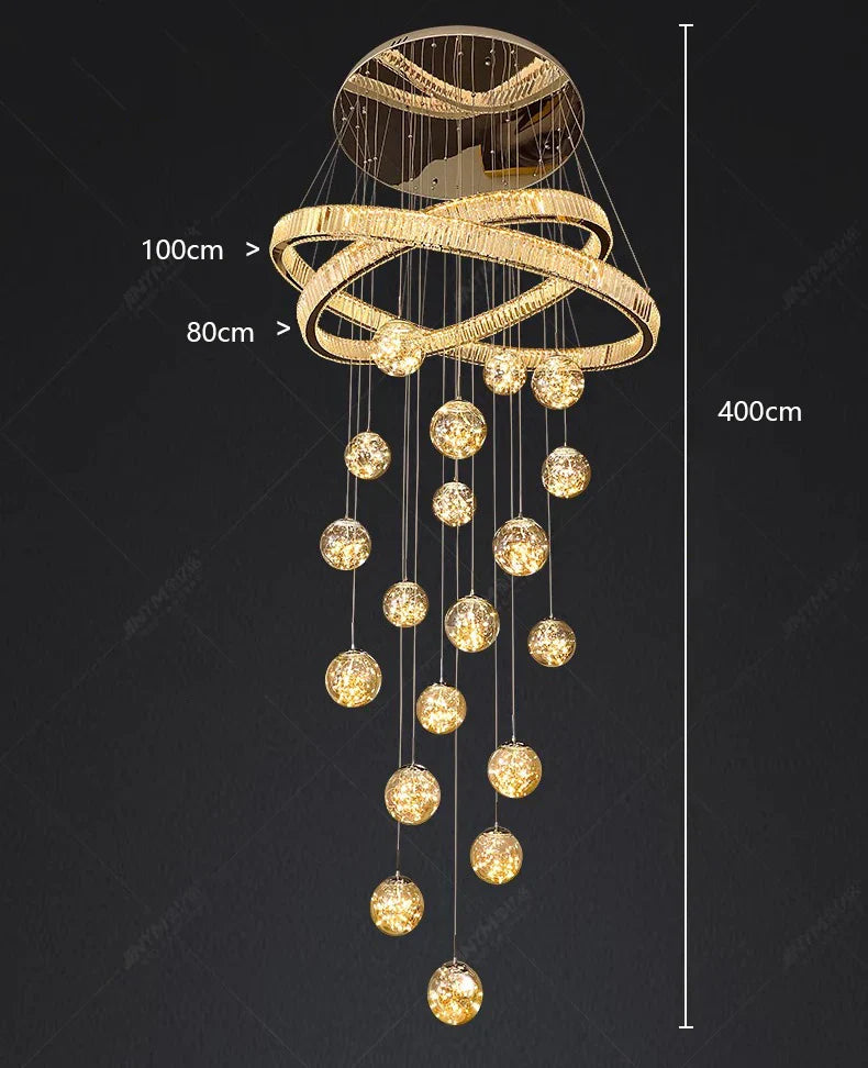 Modern Crystal Chandelier Stair Living Room Pendant Lights Interior Lighting