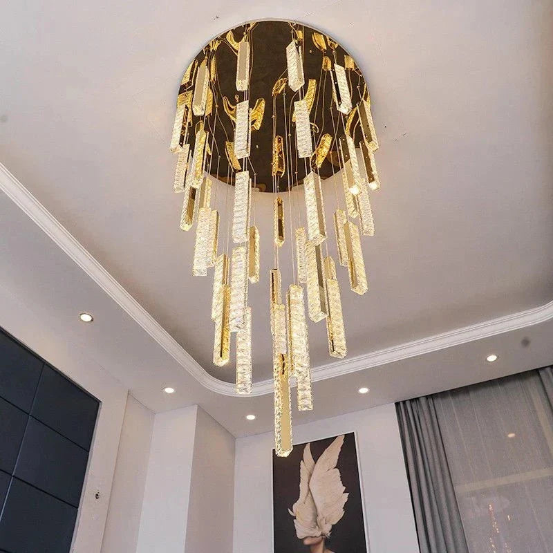 Crystal LED Chandelier: Luxury Staircase Pendant Light for Living Room.