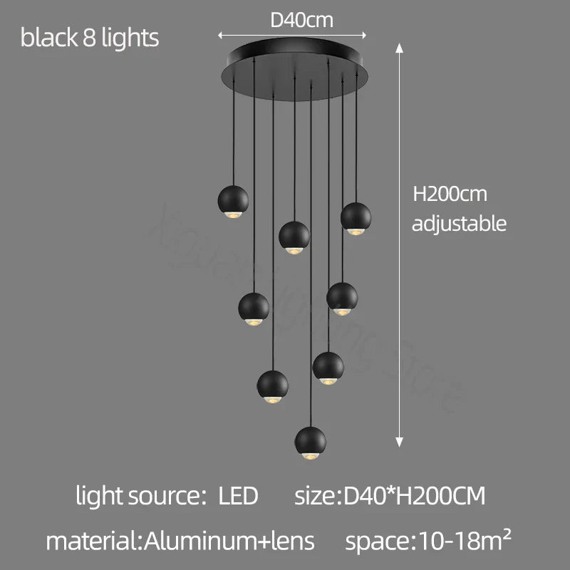 Metal Globe Lens Chandelier for Living Room Kitchen Bedroom Staircase