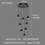 Metal Globe Lens Chandelier for Living Room Kitchen Bedroom Staircase