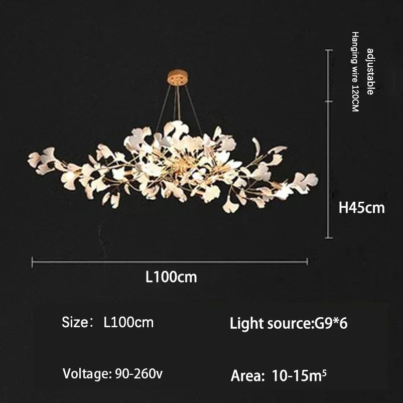 Nordic Ginkgo Branch Leaf Ceiling Chandelier Pendant Lamp for Living Room Home Decor