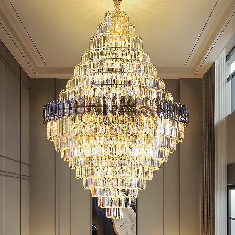 Luxury Duplex Living Room Chandelier – Crystal Rotating Staircase Light