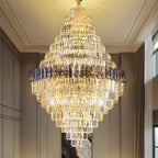 Luxury Duplex Living Room Chandelier – Crystal Rotating Staircase Light