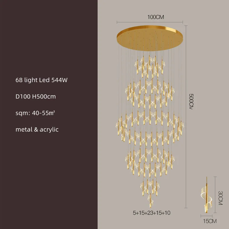 Modern Gold Acrylic Spiral Stairs Led Chandelier Pendant Light