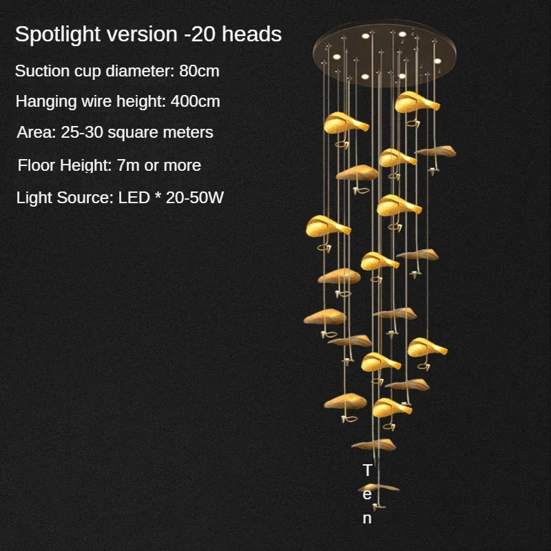 Modern Copper Lotus LED Chandelier for Duplex Living Room - Luxury Indoor Lighting Fixtures