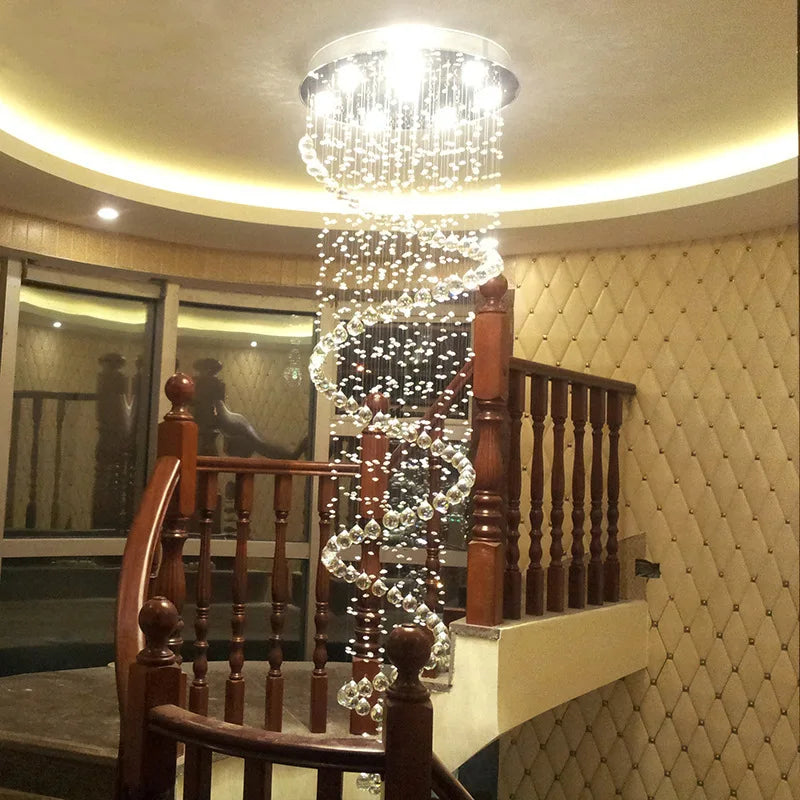 Crystal Spiral LED Chandelier for Living Room Staircase Bedroom Hotel Hall