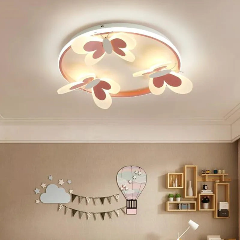 Butterfly Pink Ceiling Light for Kids Room & Study, Creative Decorative Lamp