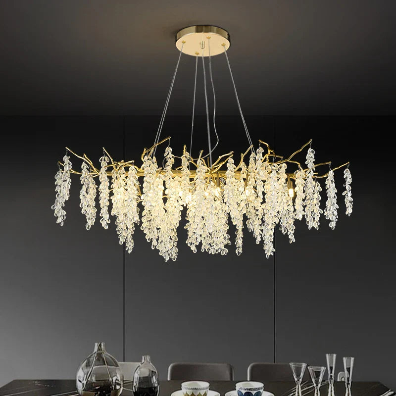 Frosted Aluminum Golden Branch Crystal Chandelier